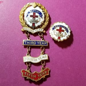 Vintage Baptist Sunday School pins brooch enamel